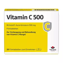 VITAMIN C 500 õhukese polümeerikattega tabletid, 20 tk