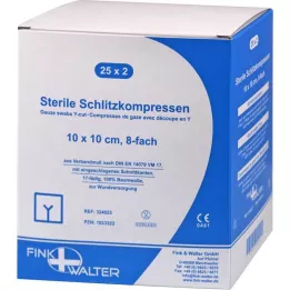 SCHLITZKOMPRESSEN 10x10 cm steriilne 8-suunaline, 25X2 tk