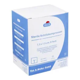 SCHLITZKOMPRESSEN 7,5x7,5 cm steriilne 8-suunaline, 25X2 tk