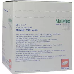 VLIES-SCHLITZKOMPRESSEN 7,5x7,5 cm steriilne 6-suunaline, 25X2 tk
