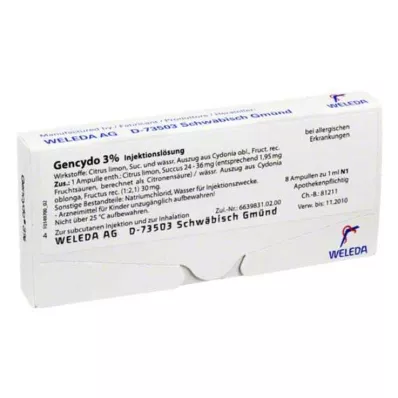 GENCYDO 3% süstelahus, 8 tk