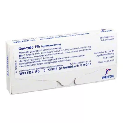 GENCYDO 1% süstimislahus, 8 tk GENCYDO 1% süstimislahus, 8 tk