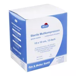 MULLKOMPRESSEN 10x10 cm steriilne 12-kordne, 25X2 tk