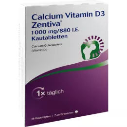 Kaltsium-vitamiin D3 Zentiva 1000 mg / 880 s.t. närimistabletid, 48 tk