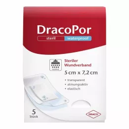 DRACOPOR veekindel haavaplaaster 5x7,2 cm steriilne, 5 tk