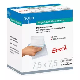 HÖGA-KOMPRESSEN 7,5x7,5 cm steriilne 8-suunaline, 25X2 tk