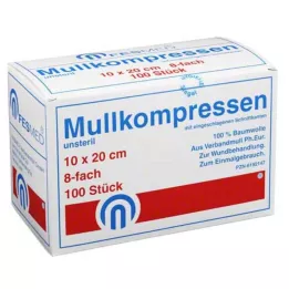 MULLKOMPRESSEN ES 10x20 cm mittesteriilne 8-kihiline, 100 tk