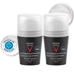 Vichy Homme Deodorant Roll on tundlikule nahale 48h Dp (2x50 ml)