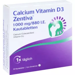 Kaltsium-vitamiin D3 Zentiva 1000 mg / 880 s.o närimistabletid, 20 tk