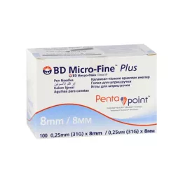 BD MICRO-FINE+ 8 pliiatsi nõela 0,25x8 mm, 100 tk