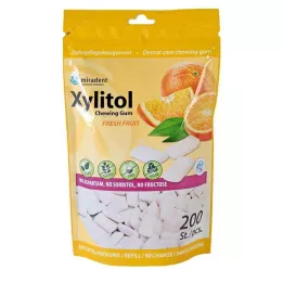 MIRADENT Ksülitooli närimiskumm värske puuvilja täiteaine, 200 tk