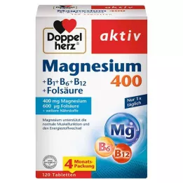 DOPPELHERZ Magneesium 400+B1+B6+B12+Foolhappe tabletid, 120 tk