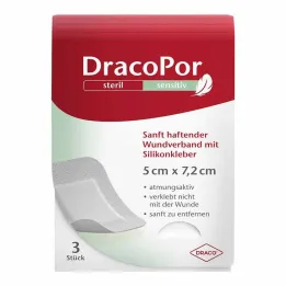 Dracopor sense 5x7,2 cm steriilne silikoonliimiga, 3 tk