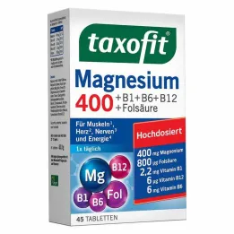 Taxofit Magnesium 400 + B1 + B6 + B12 + foolhappe tabletid, 45 tk