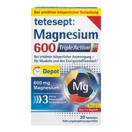 Tetesept Magnesium 600 Triple Action õhukese polümeerikattega tabletid, 30 tk