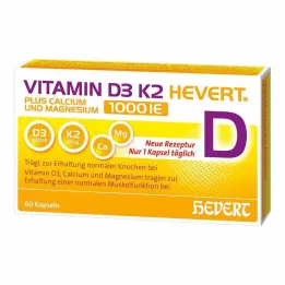 Vitamiin D3 K2 Hevert + kaltsium ja magneesium 1000 IE kapslid, 60 tk